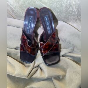 Via Spiga Tortoiseshell Brown Leather Slide Mules